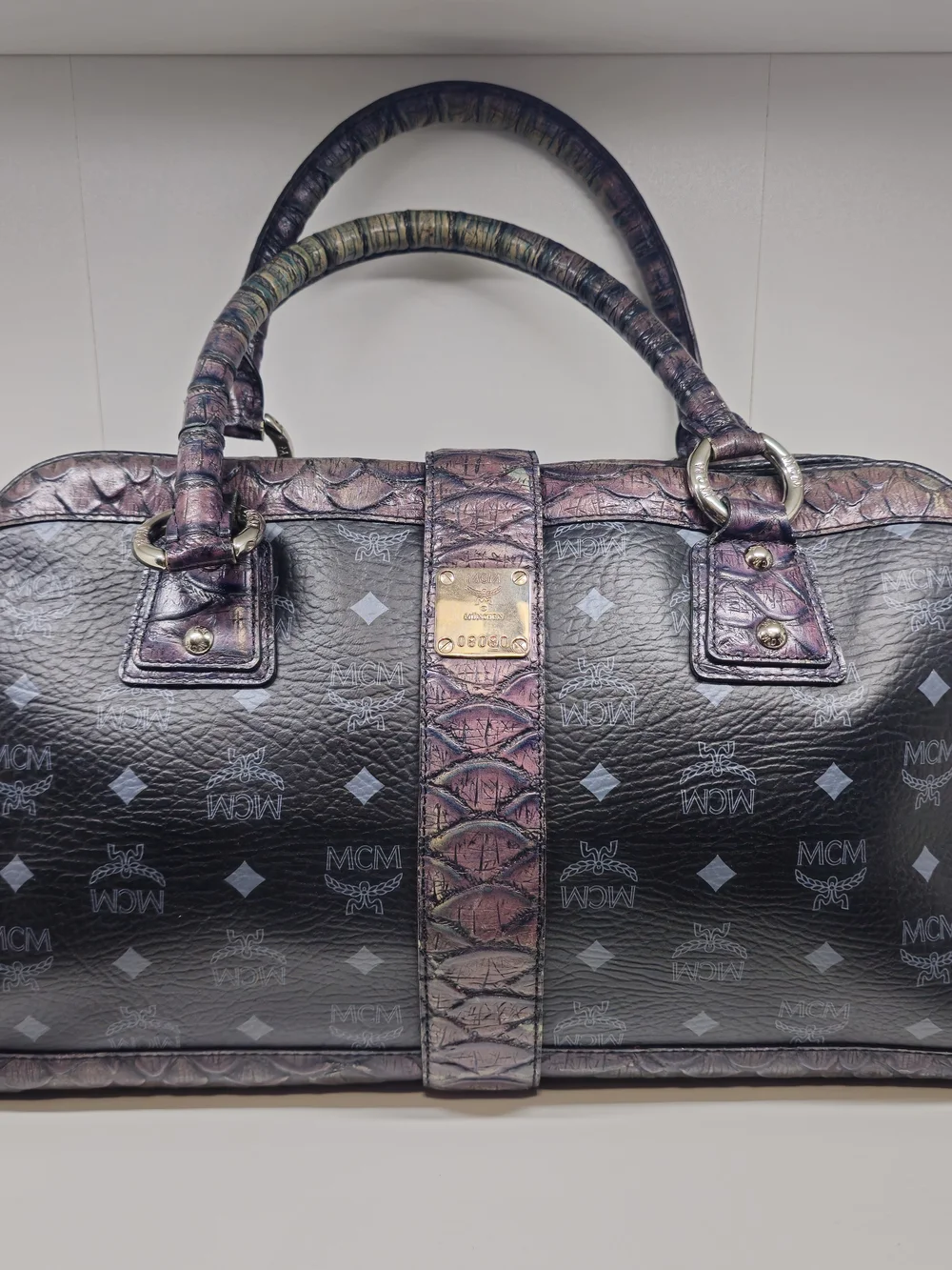 MCM Black Crocodile Iridescent Duffle bag